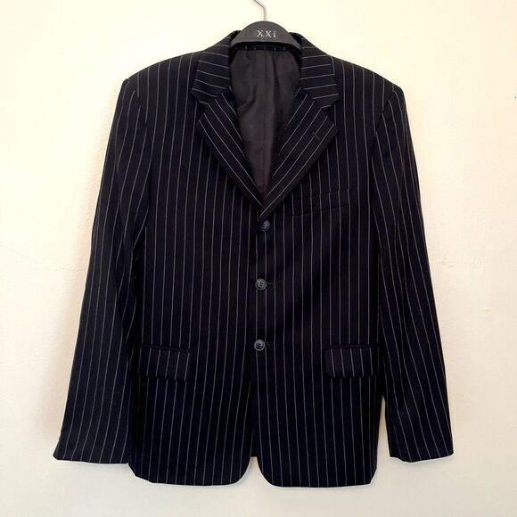 UNGARO PARIS Vtg Navy Pinstripe Wool 3-Button Blazer- Men’s 28 - Picture 1 of 7